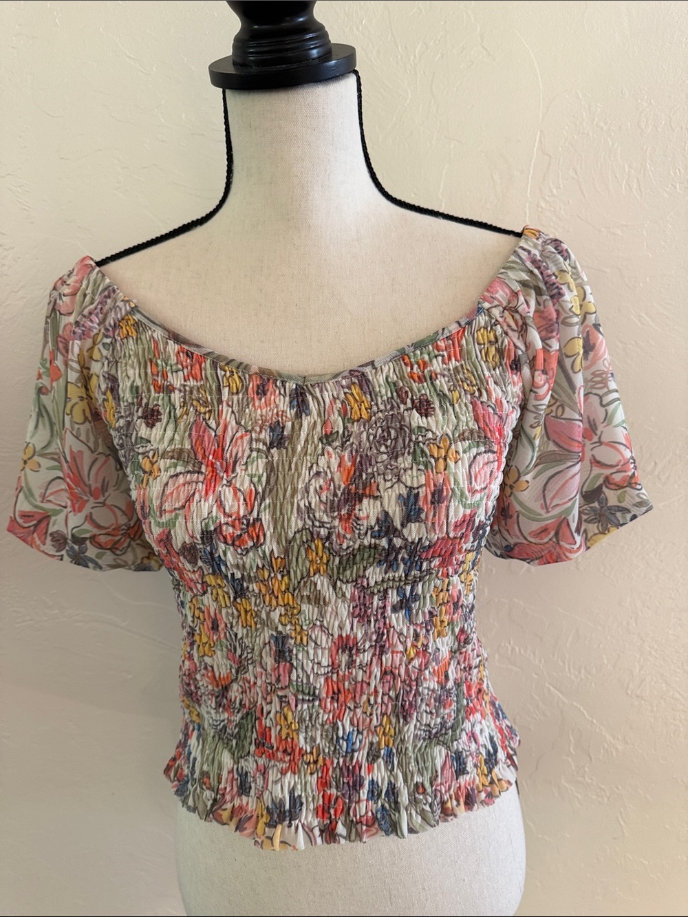 Anthropologie Aurelia Multicolored Floral Smocked Top, Size Small